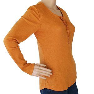 Maurice's Henley Shirt Top Women's S Gold Pullover Knit Stretch Long Sleeve Snap
